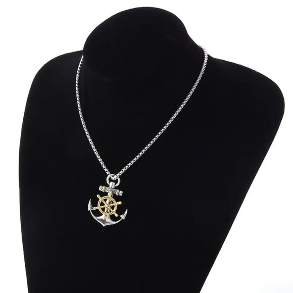 Vintage Two Tone Pirate Anchor Pendant Necklace Fine Jewelry - Picture 2 of 6